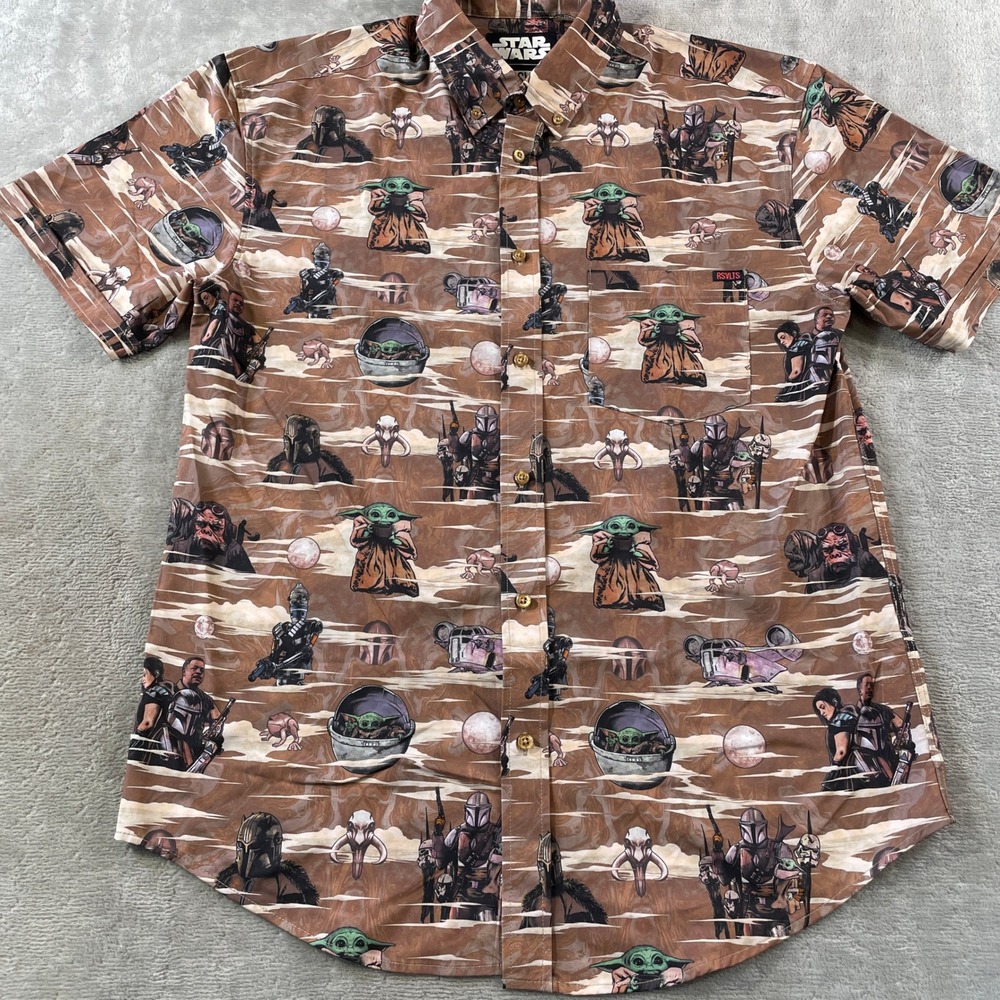 RSVLTS Shirt Star Wars The Mandalorian Mando Grogu Kunuflex Mens Large Brown